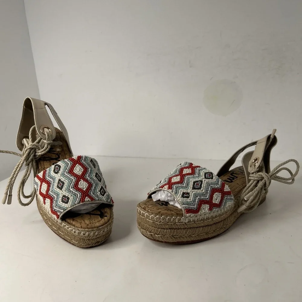 Sam Edelman Womens Neera beaded  Ivory/Multi Espadrilles Size‎ 8.5